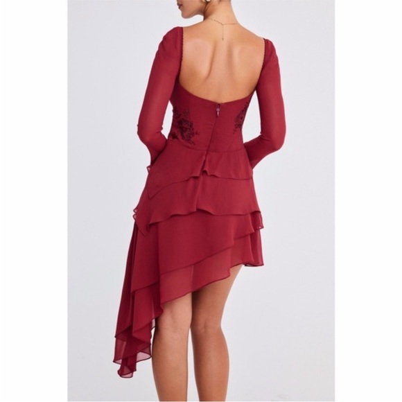 NEW House of CB Mistress Rocks Ruby Crystallised Hanky Hem Dress Medium - Picture 4 of 17